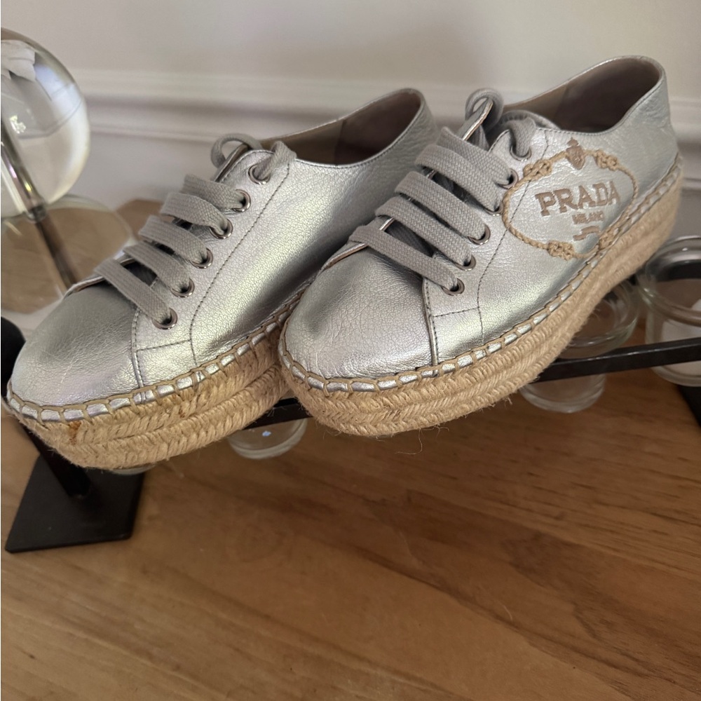 Pristine Condition Prada Metallic Silver Platform… - image 2
